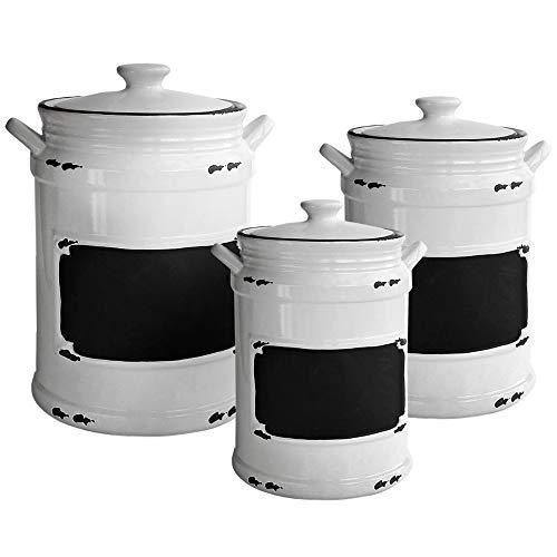 American Atelier 1562159-RB Vintage Canister Set 3-Piece Ceramic Jars Chic Design With Lids for Cookies, Candy, Coffee, Flour, Sugar, Rice, Pasta, Cereal & More, 21x8x11, White/Black