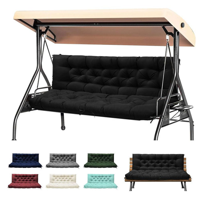 DANGHOOGY Porch Swing Cushions, Waterproof Swing Cushions Replacement with Backrest, Outdoor Swing Bench Cushions 2-3 Seater Replacement for Patio Furniture 60x40 (Black)