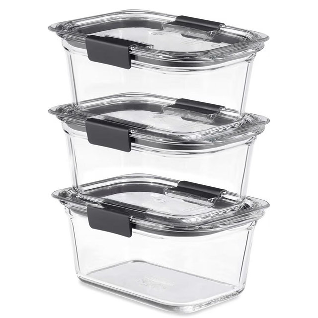 Rubbermaid Brilliance Glass Storage 4.7-Cup Food Containers with Lids Set of 3 Clear