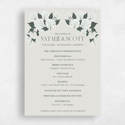Sage Mist, Grey Wedding Program - Bellis