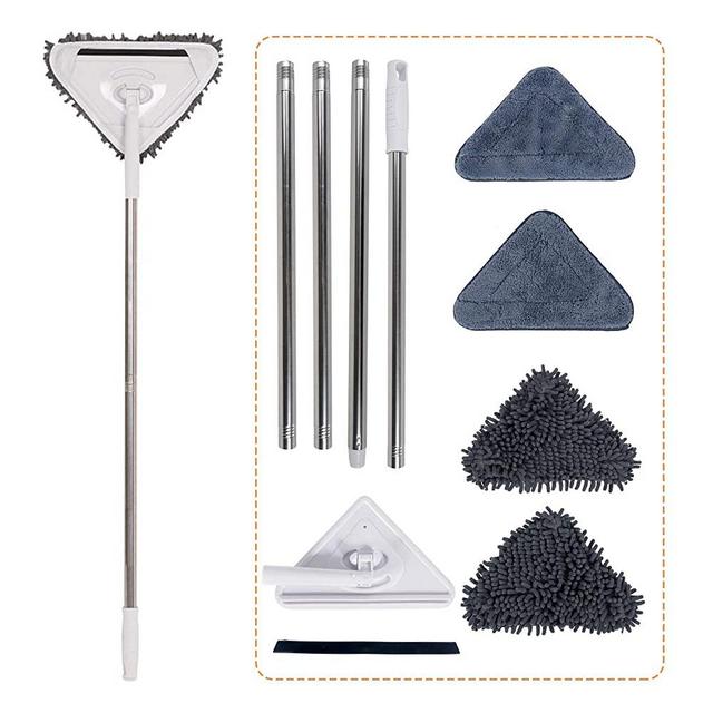 Microfiber Dust Mop Wall Cleaner with Extension Pole and 4 Replacement Mitts, Ceiling Washer and Baseboard Duster