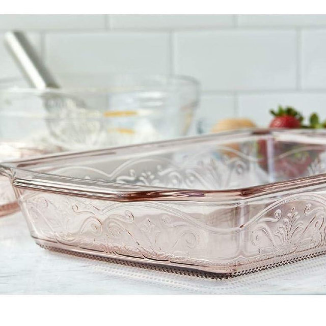 Anchor Hocking 3 Quart Rosewater Laurel Embossed Baker 12937AHG17
