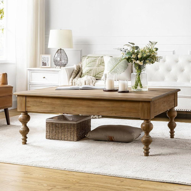 TerraSafe 52" Lift Top Coffee Table with Hidden Storage Shelf Solid and Engineered Wood Spindle Legs Lift-top Design Acorn