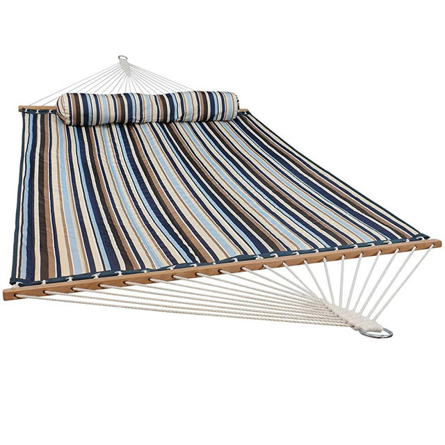 Sunnydaze Quilted Fabric Hammock Two Person with Spreader Bars Heavy Duty 450 Pound Capacity, Ocean Isle