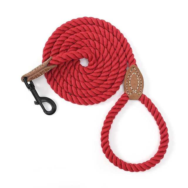 Mile High Life Dog Leash, Braided Cotton Rope Leashes with Leather Tip - Heavy Duty Metal Clasp, 4FT, 1/2" Thick - Wedding, Walking & Training Leash for Small Medium Large Dogs (Red)