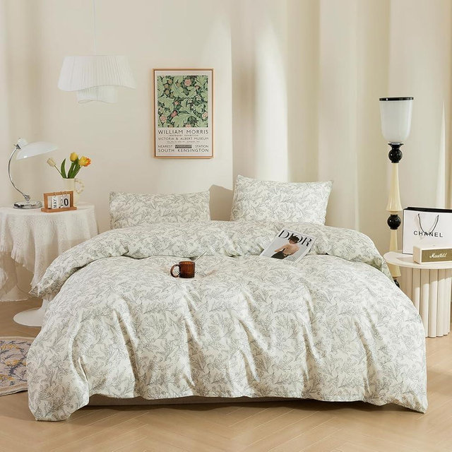 ECOCOTT Duvet Cover Queen Size Vintage Floral Pattern Duvet Cover Set, Ultra Soft & Breathable Comforter Cover with Zipper Closure 4 Ties Bedding Set