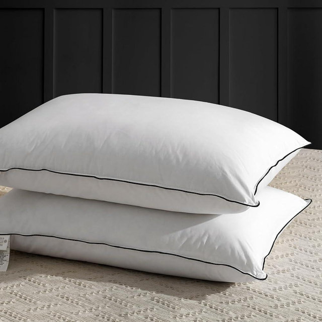APSMILE Medium Firm Feather Down Pillows Standard Size Set of 2, Luxury Goose Feather Pillow for Sleeping, 600TC Organic Cotton Cover Hotel Collection Bed Pillow Wrapped in Polyester (White, 20"x26")