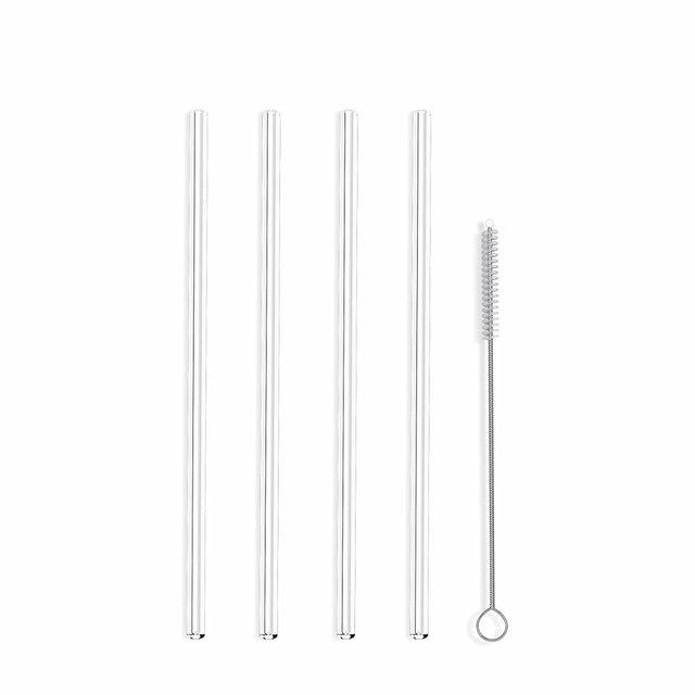 Hummingbird Glass Straws Clear Straight 9" x 7 mm Long Reusable Straw Designed for Yeti and Starbucks Style Tumblers Made Wth Pride in USA - 4 Pack with Cleaning Brush