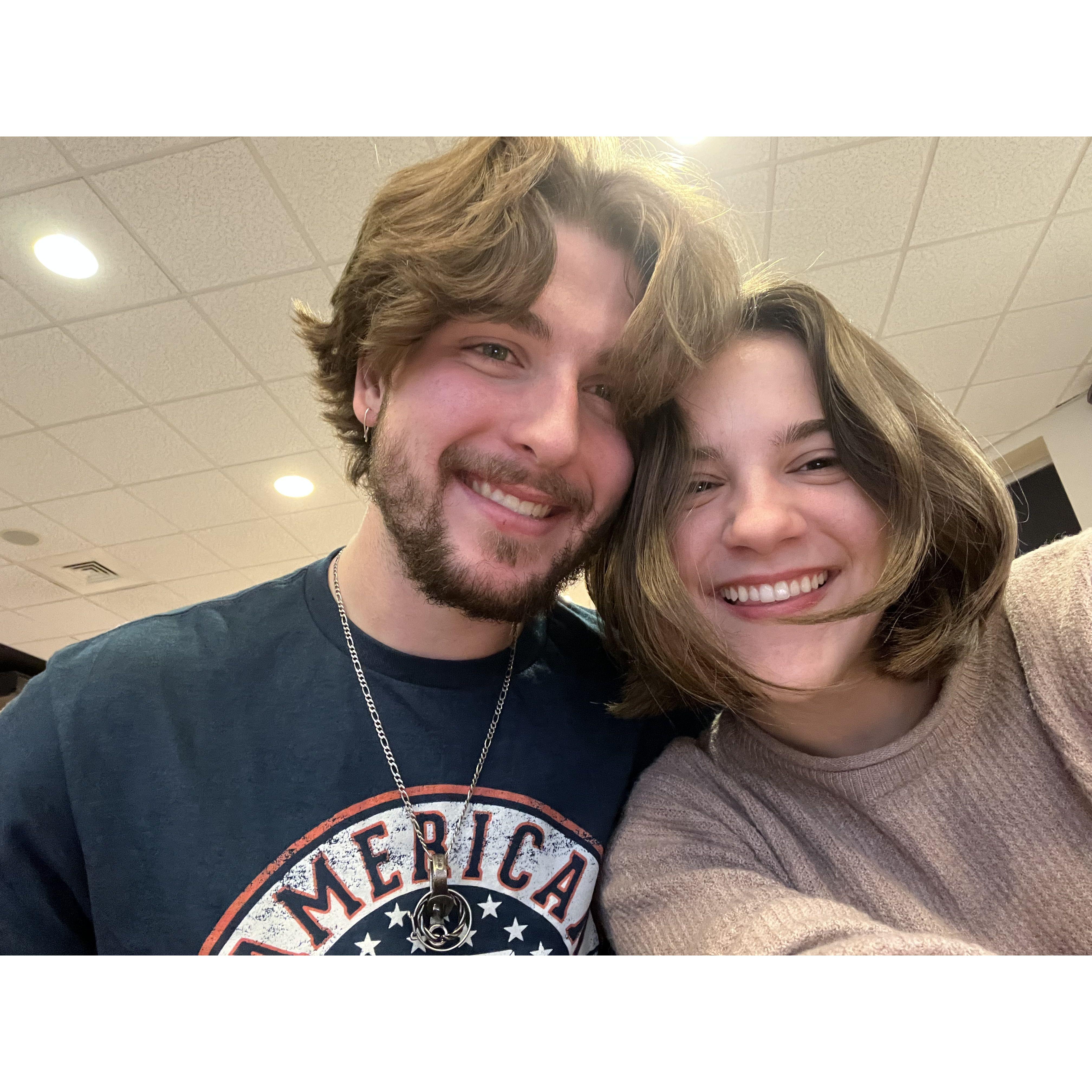 Taken on Valentine's Day 2022, shortly after we both cut our hair short!
