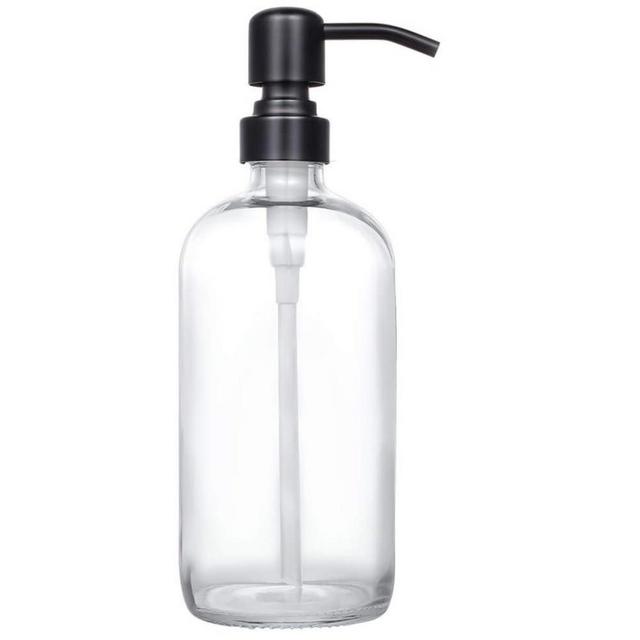 Clear Glass Jar Soap Dispenser with Matte Black Pump,16oz Round Bottle Dispenser with Stainless Steel Pump, Bathroom Soap Dispenser Set for Home Decor, Farmhouse & Kitchen Decor (Matte Black)