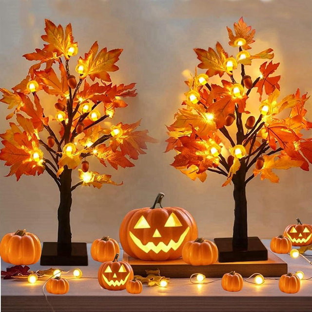 Meteds 2 Pack Lighted Fall Maple Tree for Fall Decorations,USB & Battery Operated Artificial Fall Light up Trees for Home Party Indoor Outdoor Thanksgiving Autumn Harvest Decor
