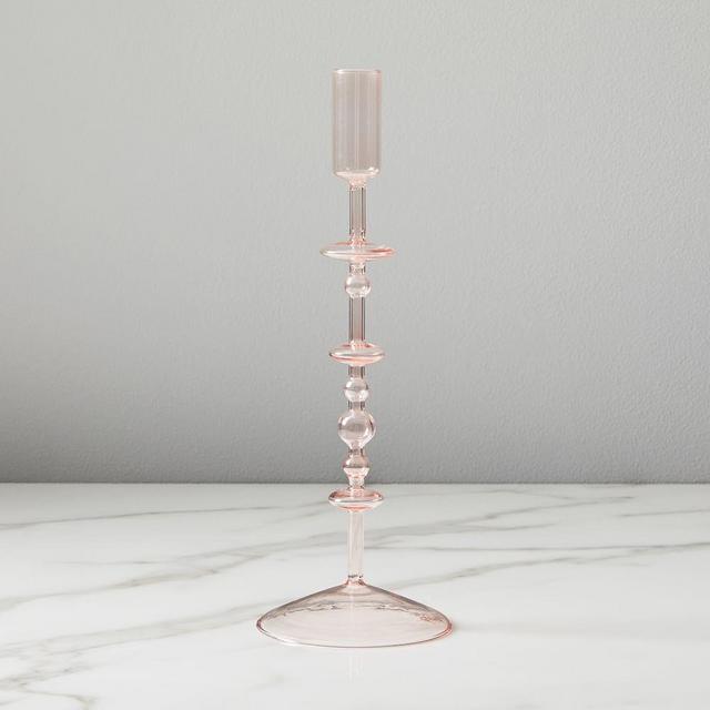 Paradiso Glass Taper Holder, Blush, Large, Set of 2
