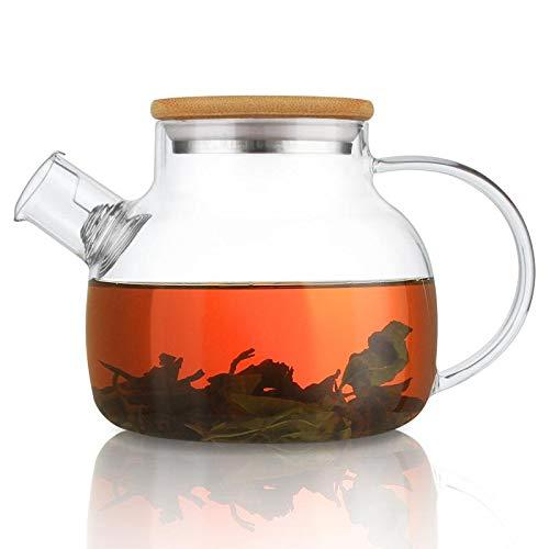 CnGlass 30.4oz Glass Teapot with Removable Infuser,Stovetop Safe Teapot for Loose Leaf and Blooming Tea,900ML Clear Teapots with Bamboo Lid,Flowering Tea Gift Set