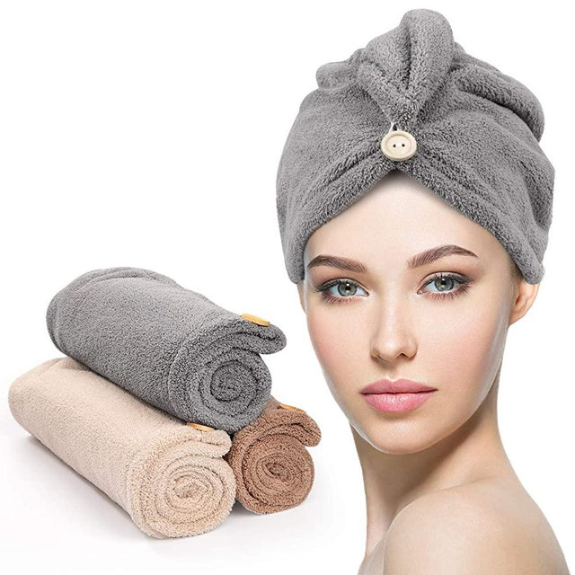 Microfiber Hair Towel 3 Pack, YFONG Hair Towel with Button, Super Absorbent Hair Towel Wrap for Curly Hair, Fast Drying Hair Wraps for Women, Anti Frizz Microfiber Towel