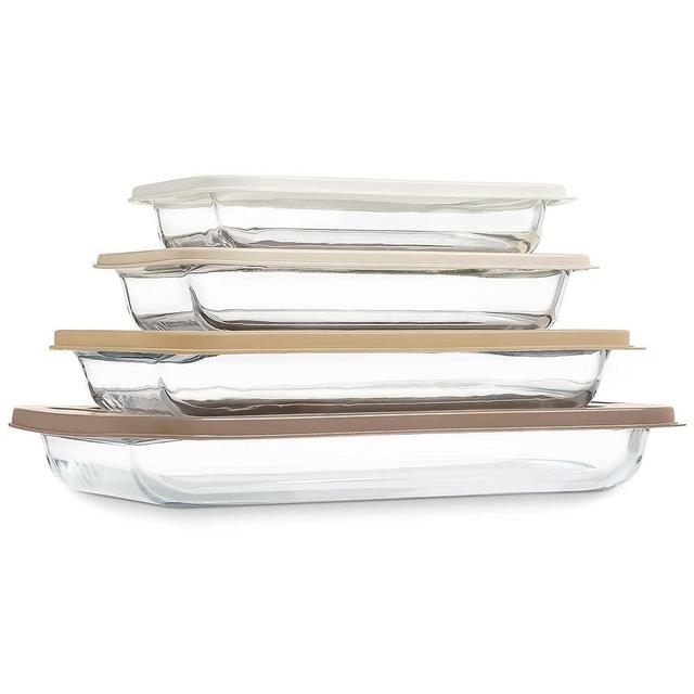 COOK WITH COLOR 8 PC. Glass Baking Dish Set with Lids - Deep Casserole Dish, Glass Food Container, Oven, Freezer and Microwave Safe, Clear Container, Brown