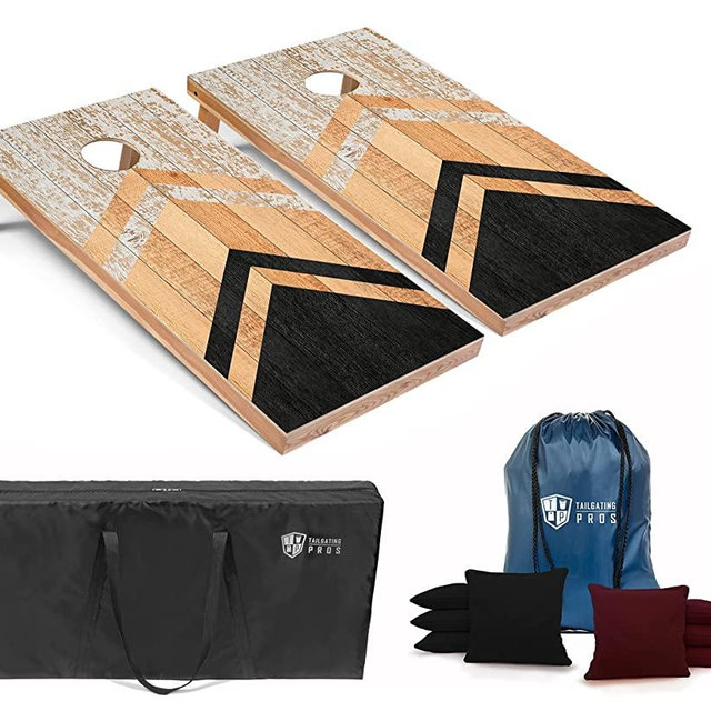 Tailgating Pros Cornhole Boards - 4'x2' Designed Wooden Cornhole Game w/Carrying Case & Set of 8 Corn Hole Bean Bags w/Tote