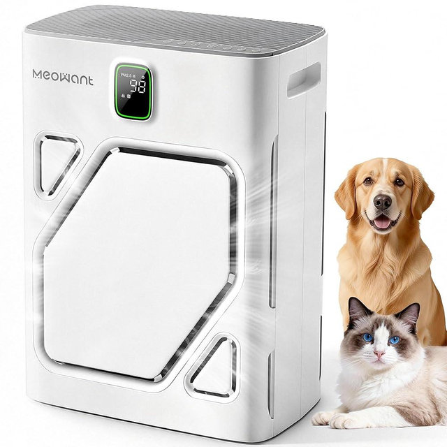 Meowant Air Purifier for Home Large Room 2600ft², H13 HEPA Filter, Double Air Intake, PM2.5 Air Quality Display, Auto Mode, Washable Pre-Filters, 2X-Purification For Pet Hair Dander Odor Dust, White