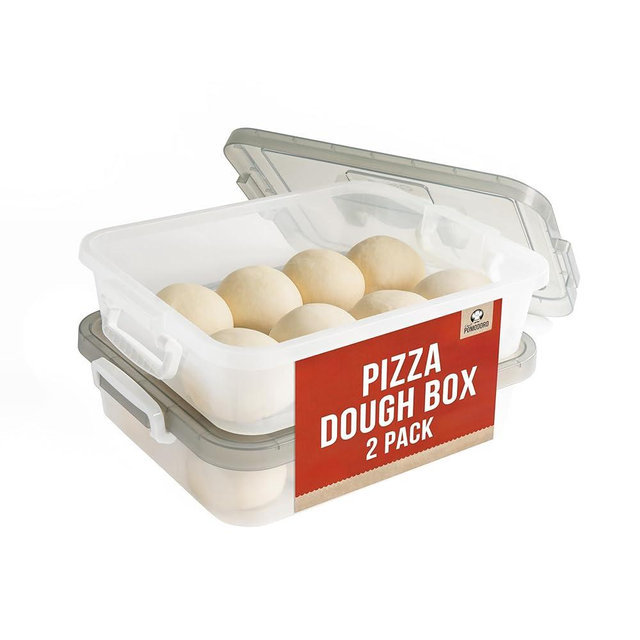 Chef Pomodoro Large Pizza Dough Proofing Box Kit 2-Pack, 17.3 x 13.4, Pizza Dough Container, Fits 6-8 Dough Balls, 2 Trays and 2 Covers, Household Pizza Dough Tray With Convenient Carry Handle (Grey)