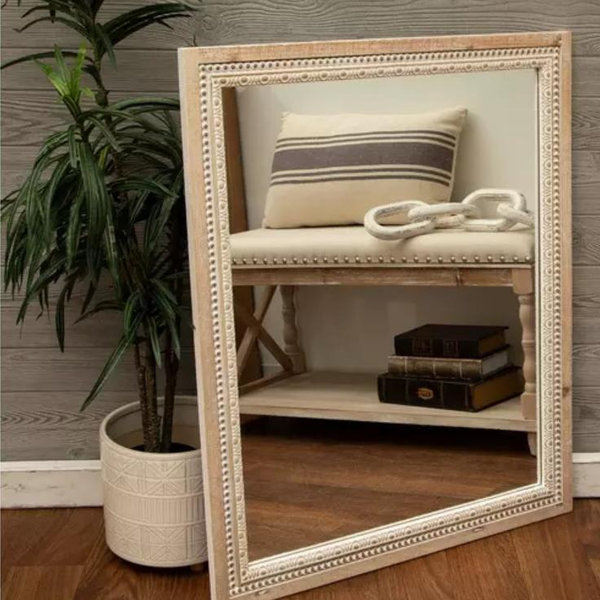Whitewash Beaded Rectangle Wood Wall Mirror | Hobby Lobby | 2081420