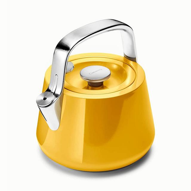 Caraway 2 Quart Whistling Tea Kettle - Durable Stainless Steel Tea Pot - Fast Boiling, Stovetop Agnostic - Non-Toxic, PTFE & PFOA Free - Includes Pot Holder - Marigold