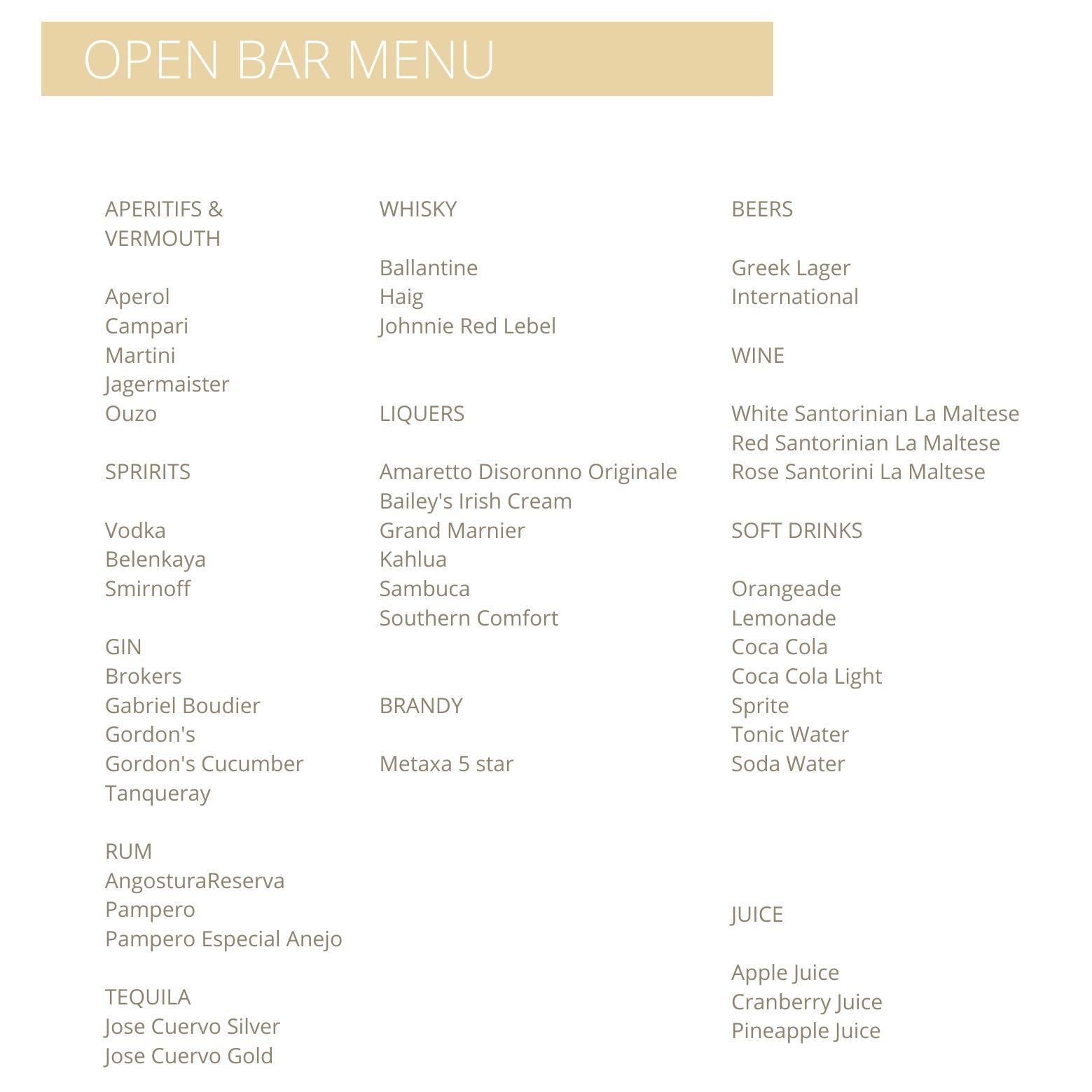 Open Bar from 8 pm - 11 pm.  Cash bar only before and after.