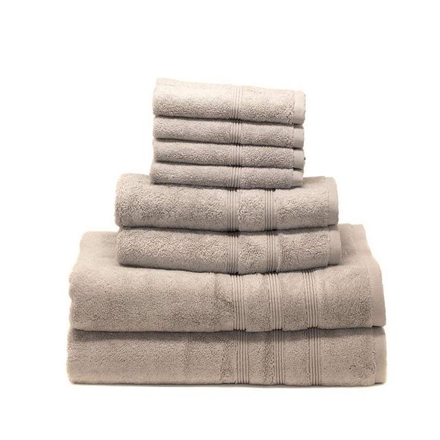 MOSOBAM 700 GSM Luxury Bamboo 8pc Large Oversized Bathroom Set, Light Grey, 2 Bath Towels 30X58 2 Hand Towels 16X30 4 Face Washcloths (Wash Cloth) 13X13, Bulk Clearance Prime Gray Turkish Towel Sets