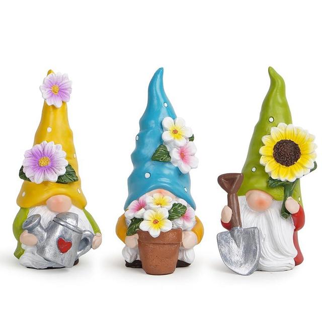 Hodao 3 Pcs 3.5''H Spring Gnomes Garden Pointed Hat Flowers Gnome Decorations Handmade Tomte Elf Summer Resin Gnomes Figurines Spring Decorations for Home Table Decor Gifts