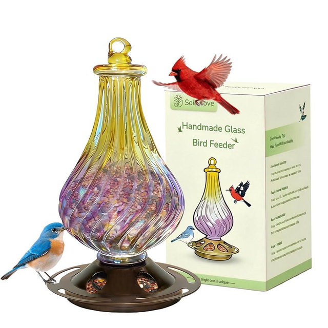 Glass Bird Feeder for Outdoors Hanging – Decorative Colorful Bird Feeder for Garden, Weatherproof Wild Bird Feeder, Unique Gift for Bird Lovers & Garden Decor