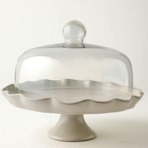 French Grey Ruffle Cake Stand with Dome