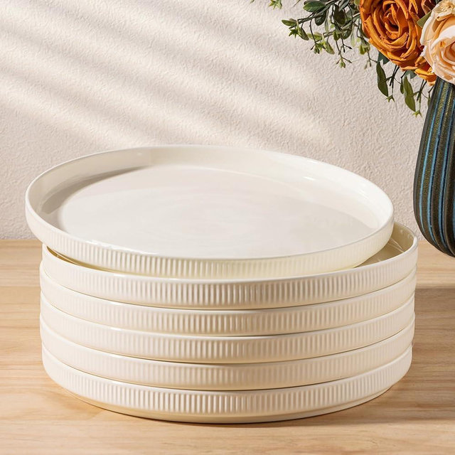 theterra Dinner Plates Set of 6, 10.25 Inch Ceramic Dinner Plates, Stoneware Dinnerware for Kitchen, Oven & Microwave & Dishwasher Safe, Beige