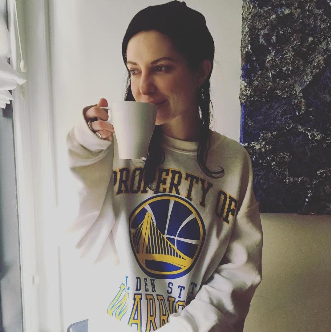 Wife to be, now a WARRIORS fan. Photo after the morning of our engagement party.
