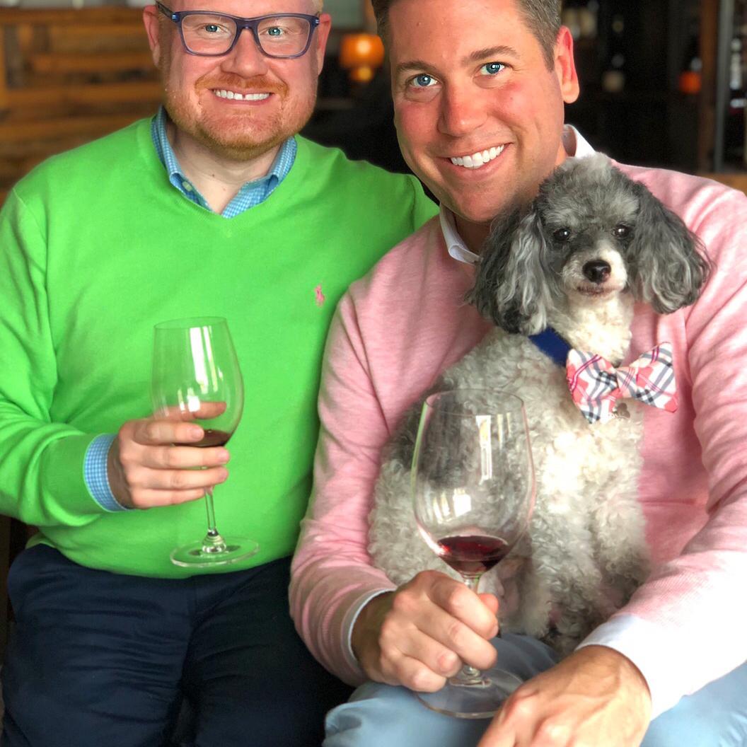 With sweet Tyler, our sidekick for the first 15 years of our relationship, at Vines Wine Bar, May 2019.