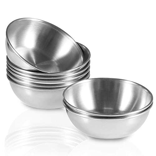 Amytalk 8 Pack 3.2inch Stainless Steel Sauce Dishes Mini Individual Saucers Bowl Round Seasoning Dishes Sushi Dipping Bowl Appetizer Plates, Silver
