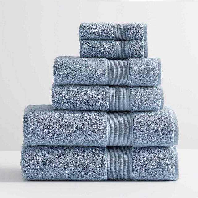PB Classic Organic Bath, Hand, & Washcloth Towels, Set of 6, Light Blue