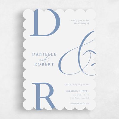 Blue Scalloped Wedding Invitation - Damon Portrait