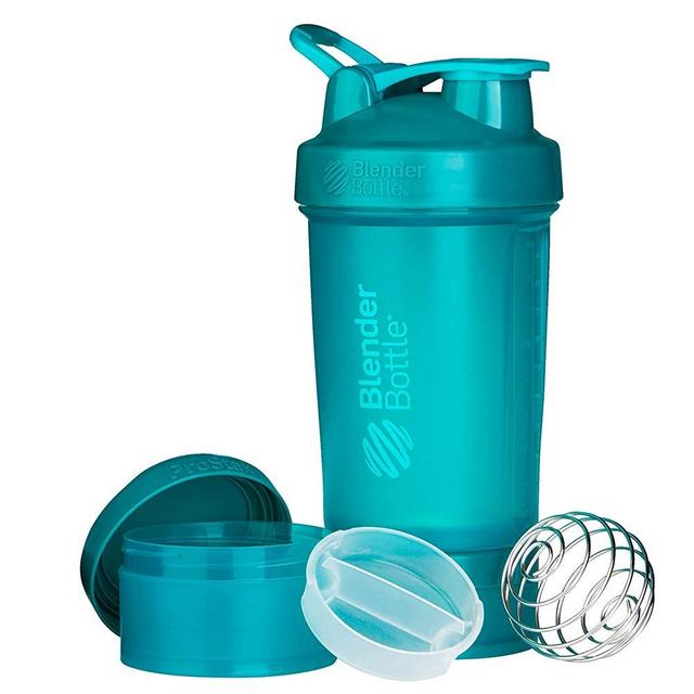 BlenderBottle Shaker Bottle with Pill Organizer and Storage for Protein Powder, ProStak System, 22-Ounce, Teal