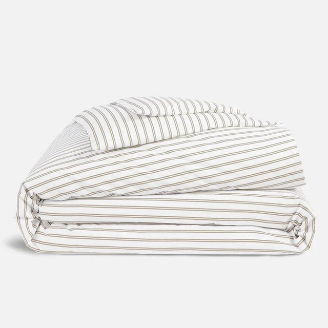 Luxe Sateen King Duvet Cover- Tandem stripe in pebble