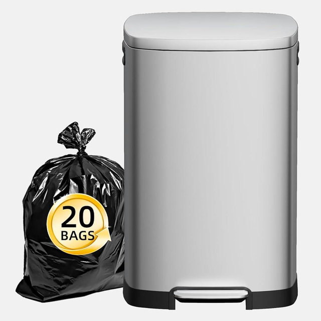 KUK 13 Gallon/50L Stainless Steel Kitchen Trash Can with Lid and Step Pedal-Large Capacity Garbage Bin with Odor Seal, Silent Close Lid, Removable Inner Bucket for Home, Kitchen, Bedroom, Office