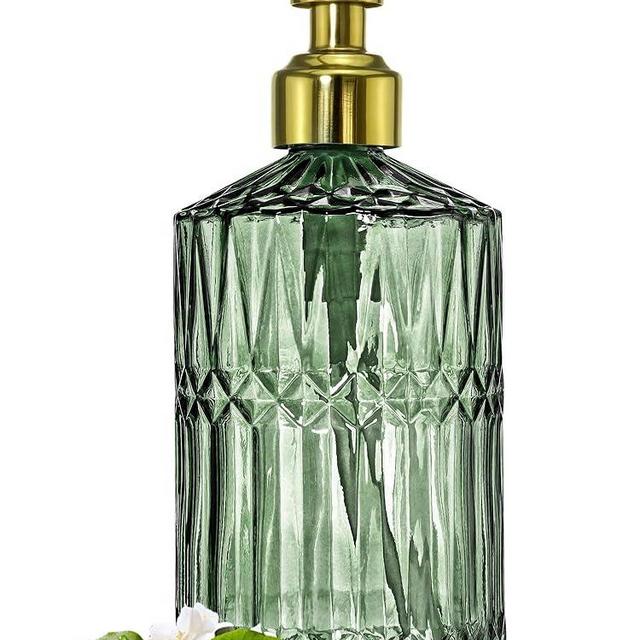 JASAI 18Oz Green Glass Soap Dispenser with Gold Rust Proof Pump, Refillable Kitchen Soap Dispenser for Dish Soap, Soap Dispenser Bathroom for Hand soap, Lotion, Body Wash.