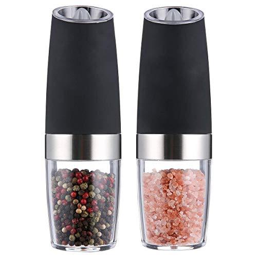 Electric Gravity Salt and Pepper Grinder Set Tesedao Salt Pepper Mill Electric Spices Manual Spice Adjustable Coarseness One-handed Operation Suitable for Grinding Pepper, Himalayan Salt, Spices