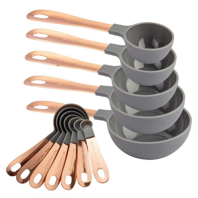 Cook with Color 12 PC Measuring Cups Set and Measuring Spoon Set/Copper Coated Stainless Steel Handles/Nesting Kitchen Measuring Set/Liquid Measuring Cup Set/Dry Measuring Cup Set (Gray)