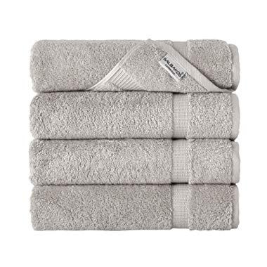 SALBAKOS Luxury Bath Towels - 4-Piece Large Stone Bathroom Hotel Towel Set, Softest 700 GSM Genuine Turkish Cotton Eco-Friendly Bath Towel Set, 27x54 Inches