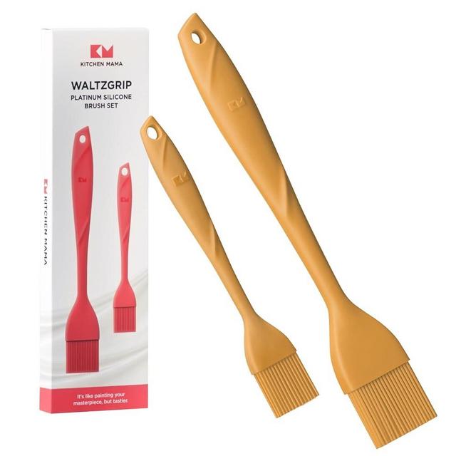 Kitchen Mama WALTZGRIP Platinum Silicone Basting Pastry Brush: Set of 2 Heat-Resistant for Cooking, Baking, Pastries, Grilling, Spreading Oil, Butter, BBQ Sauce, Eggs. Dishwasher-Safe (Yellow)