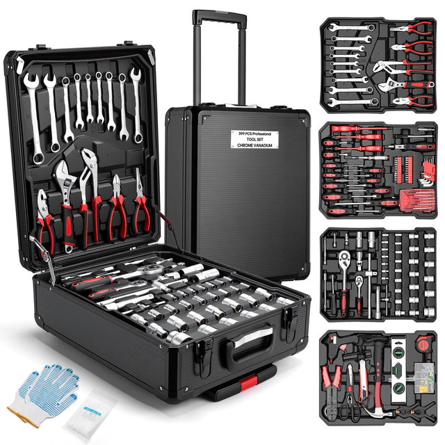 399-Piece Home Repair Tool Set with Rolling Case Chrome Vanadium Steel