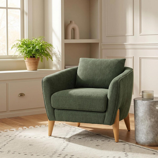 Christopher Knight Home Kerwin Modern Solid Wood Upholstered Accent Chair with Back Pillow, Green