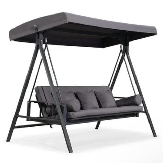 PURPLE LEAF Outdoor Patio Porch Swing Adjustable Backrest, 3-seat Swing Chair with Weather Resistant Steel Frame for Backyard ,Pillows Included