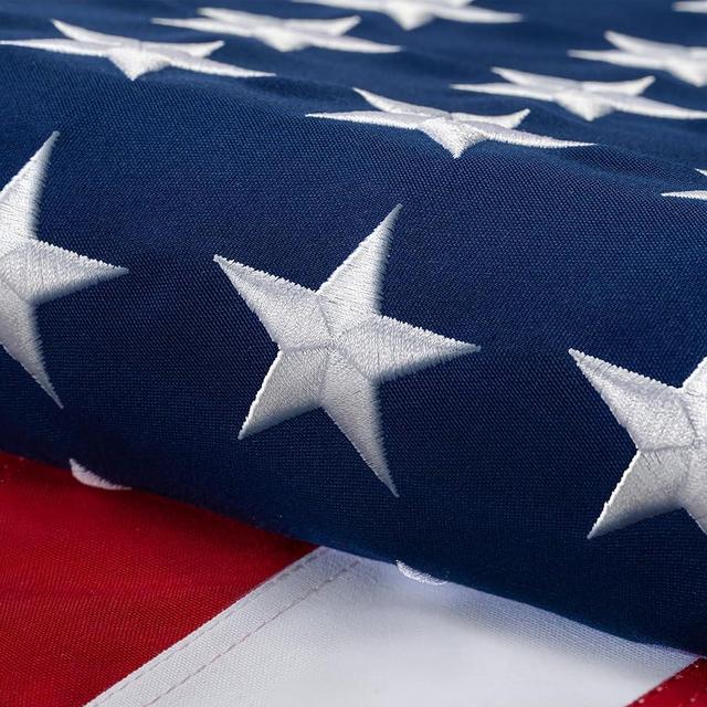 Cotton American Flag 5x8 Ft for Outside, TearProof Heavy Duty Fabric, Embroidered Stars, Sewn Stripes, Brass Grommets US USA Best Indoor Outdoor Flags