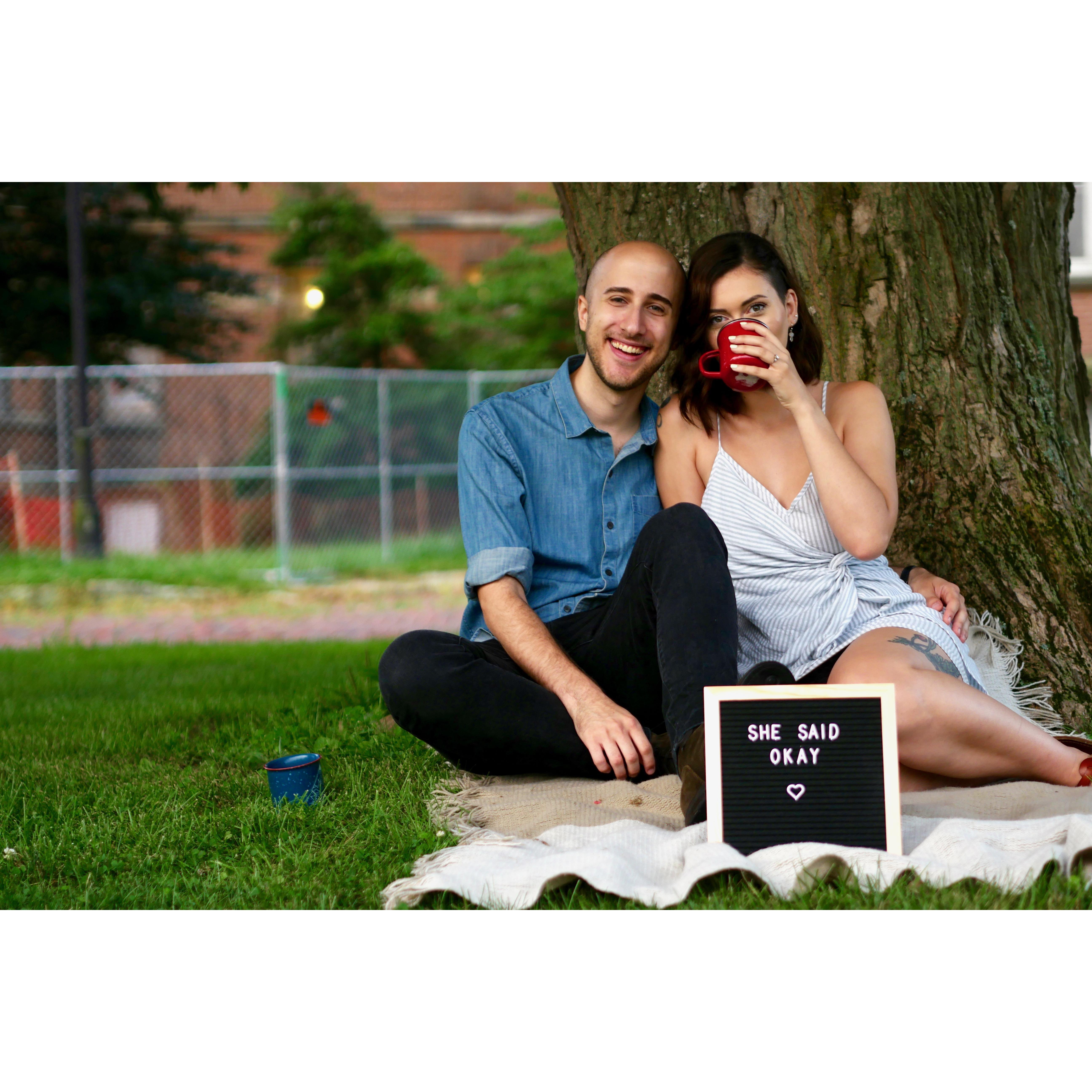 When we first moved to Athens, we had a breakfast picnic and explore the asylum. We revisited that memory with our engagement photos.