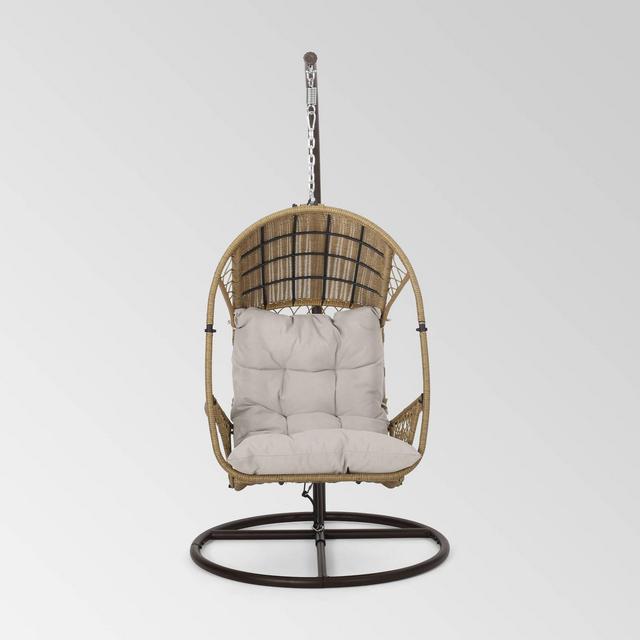 Malia Outdoor Wicker Hanging Chair with Stand Brown/Beige - Christopher Knight Home