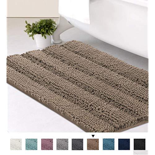 Bathroom Striped Rug Shag Shower Mat Chenille Plush Bath Mats with Water Absorbent Soft Microfibers for Tub Bathroom Shower Mat, Machine-Washable Durable Thick Area Rugs 20" W x 32" L
